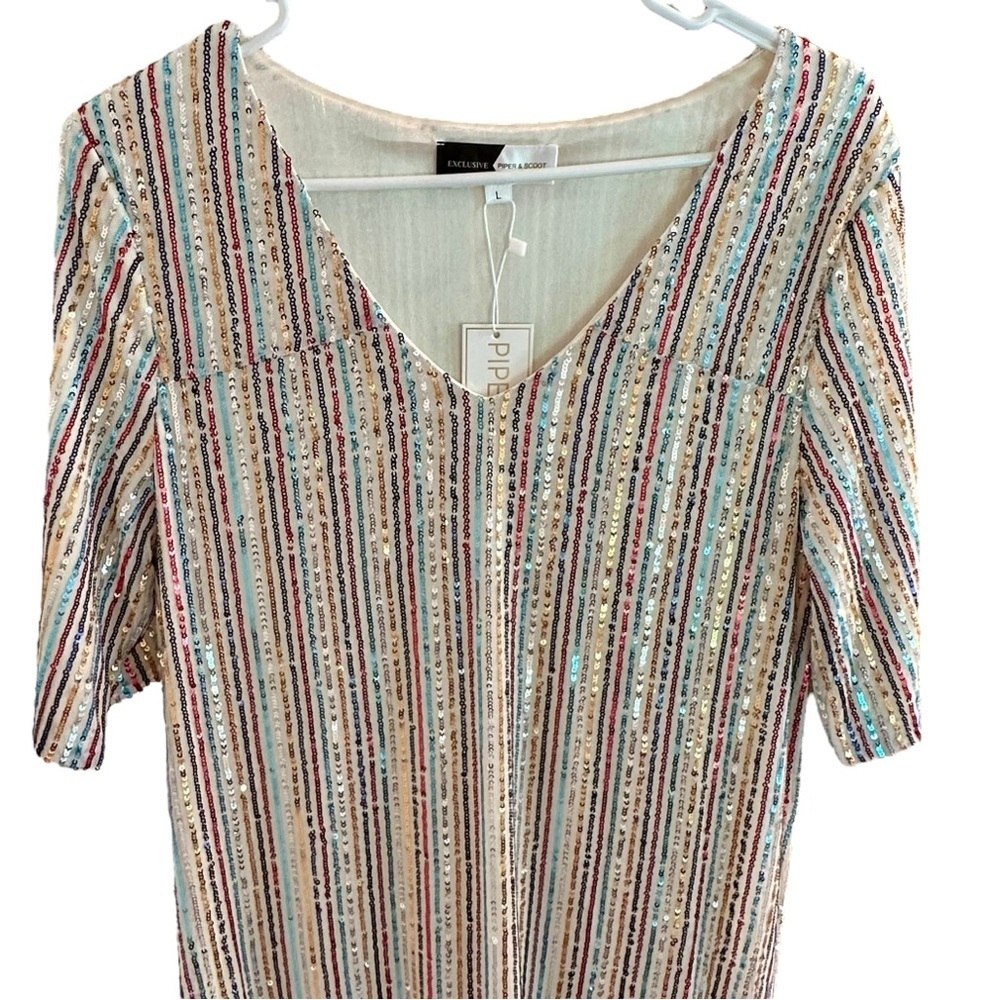 Piper & Scoot Colorful Rainbow Sequin Maxi Dress L - Picture 5 of 11